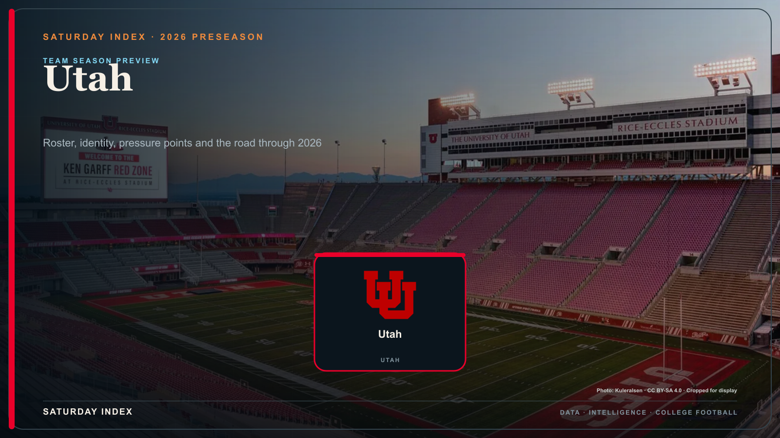 Saturday Index 2026 season preview graphic for Utah over an attributed view of Rice-Eccles Stadium.