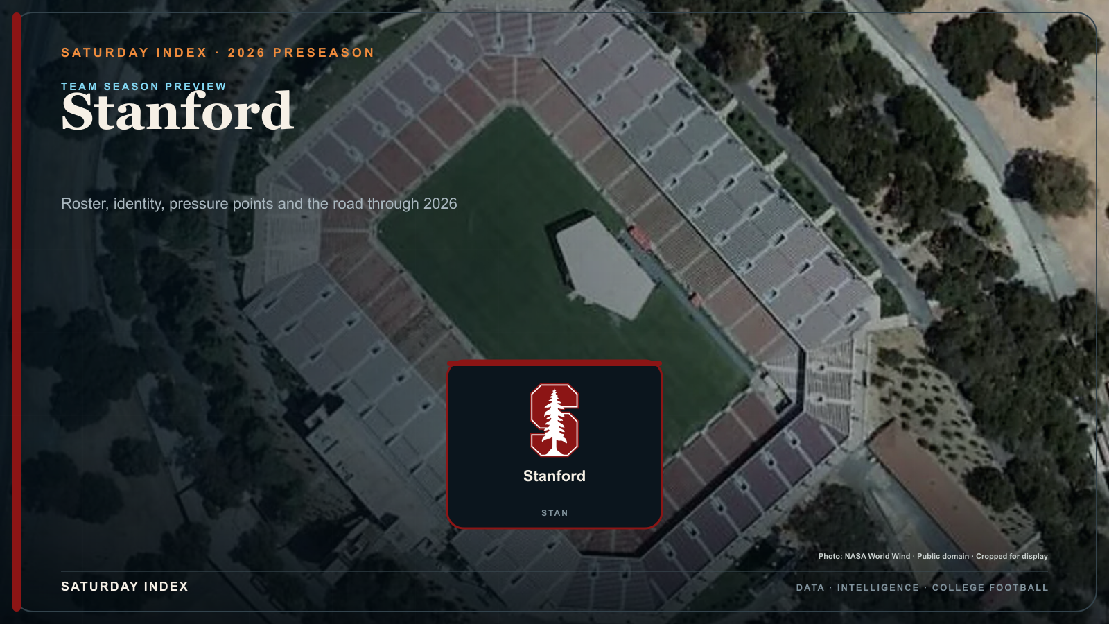 Saturday Index 2026 season preview graphic for Stanford over an attributed view of Stanford Stadium.