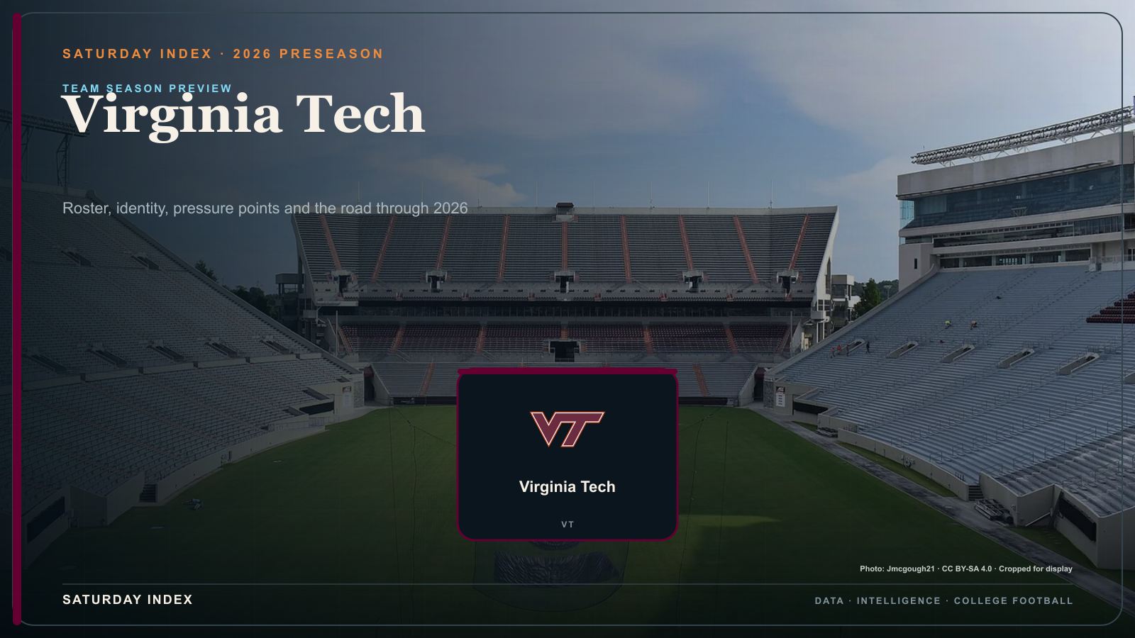 Saturday Index 2026 season preview graphic for Virginia Tech over an attributed view of Lane Stadium.